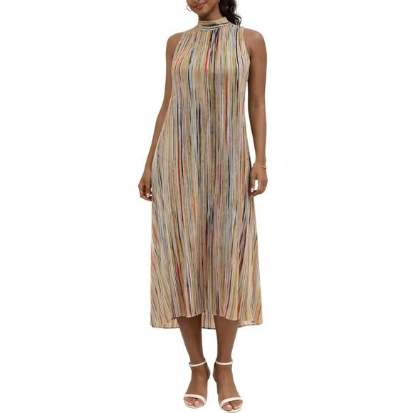 Jealous Tomato Dresses & Skirts - Jealous Tomato Striped Mock Neck Maxi Dress Women Size M Sleeveless Flowy